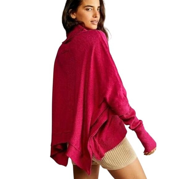 Free People We The Free Moon Daisy Turtleneck Poncho Sweater Pink Womens Size L - Picture 1 of 9